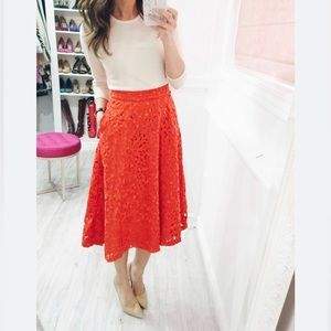 Banana Republic Eyelet Midi Skirt Size 14 Orange Fully Lined